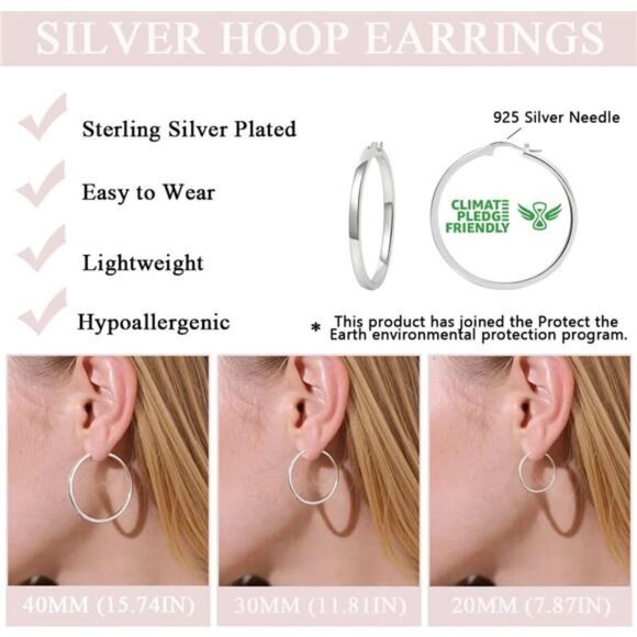 Sterling Silver Hoop Earrings, 3 Pair Lightweight Small & Medium Silver - Picture 3 of 6